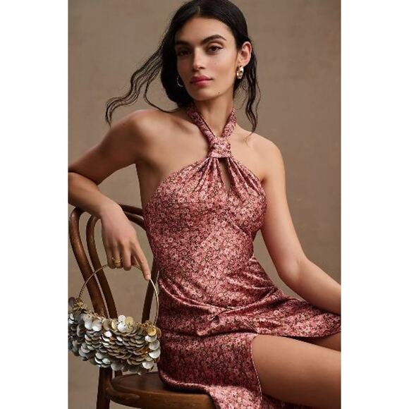 New Anthropologie BHLDN Ronny Kobo Samra Satin Twist-Halter Column Gown  SIZE 4 - Picture 2 of 8